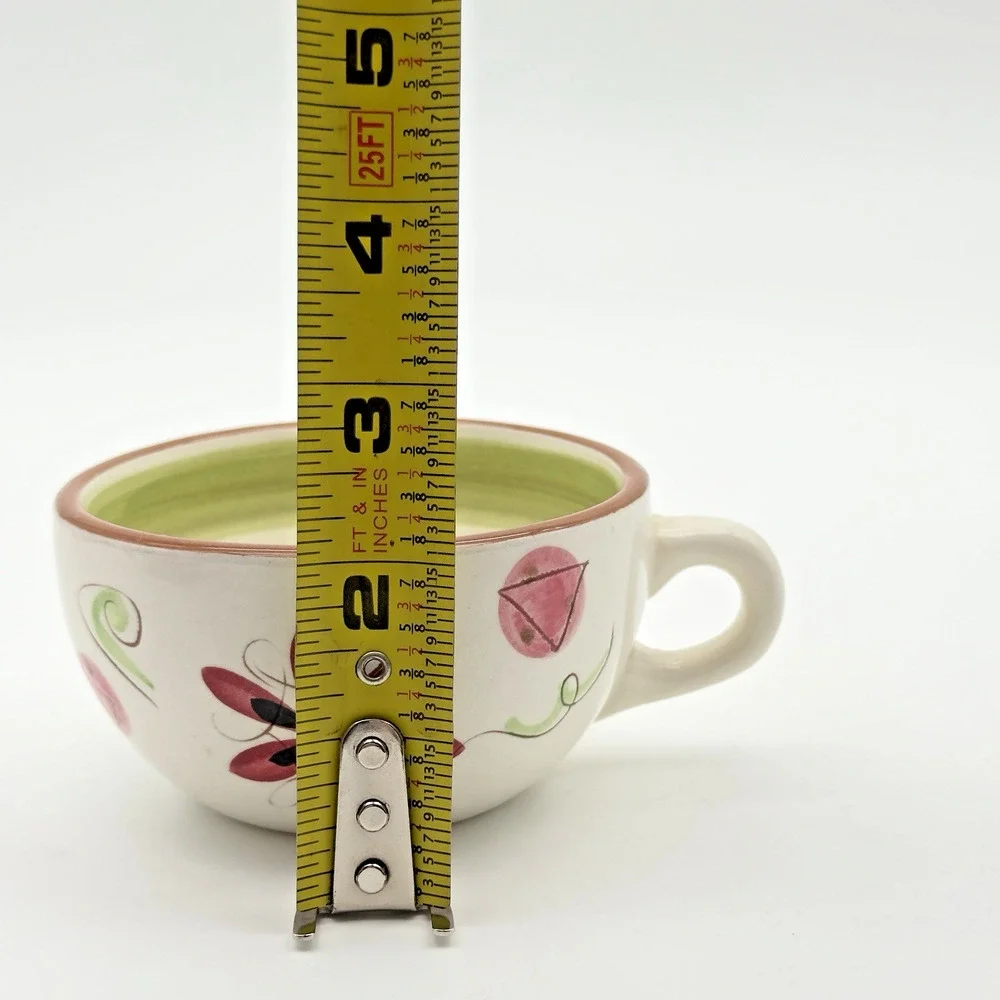 Stangl Pottery Carnival Cup Saucer Set of 2 Coffee Tea MCM Pink Green Black